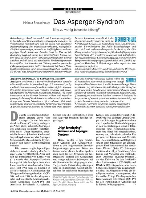 In 2013, it became part of one umbrella diagnosis of autism spectrum disorder (asd) in the diagnostic and. Das Asperger-Syndrom: Eine zu wenig bekannte Störung?