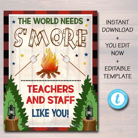 Camp Theme Smore Teachers Appreciation Week Printable Sign — Tidylady