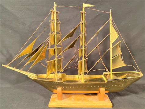 Lot Solid Brass Sailing Ship 14in X 20in