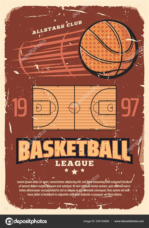 Retro Basketball League Old Shabby Vector Poster — Stock Vector