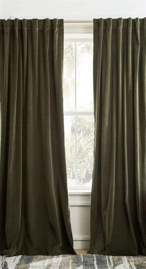 Dark Olive Green Washed Linen Long Curtain 2 Panels Solid And Modern