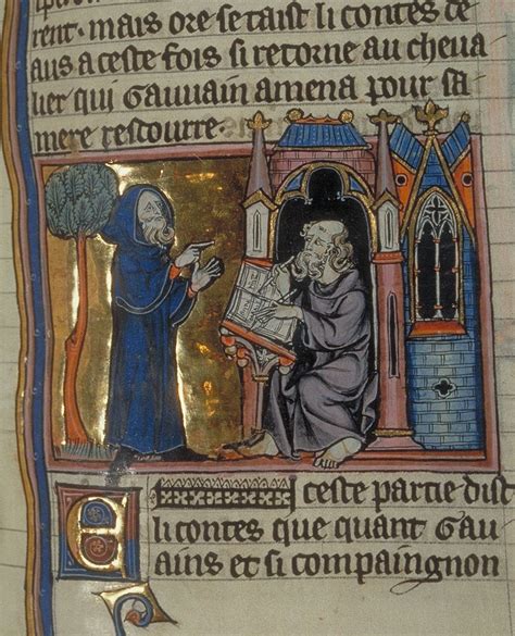 Merlin recounts stories to Blaise Paris, BNF fr. 95, | Medieval art