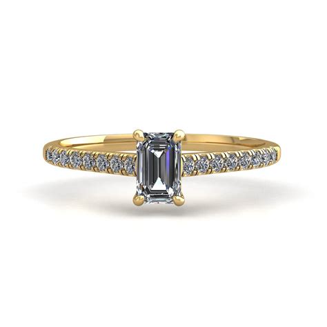 18k Yellow Gold 030 Ct 4 Prongs Emerald Cut Diamond Engagement Ring