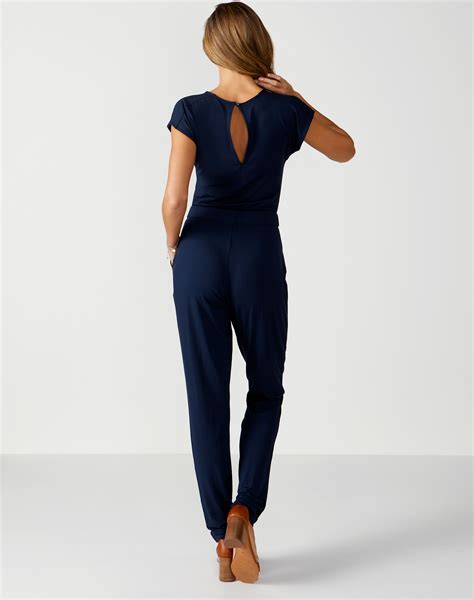 Navy V Neck Jersey Jumpsuit Pure Collection