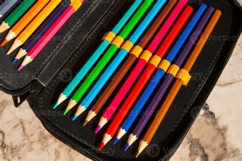 Multi Colored Pencils In A Schoolboys Pencil Case 36025060 Stock Photo
