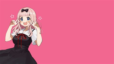 Wallpaper Kaguya Sama Love Is War Chika Fujiwara Anime Girls Pink Background Hair Ribbon