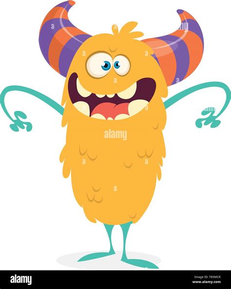 Happy Cartoon Monster Halloween Vector Orange And Horned Monster