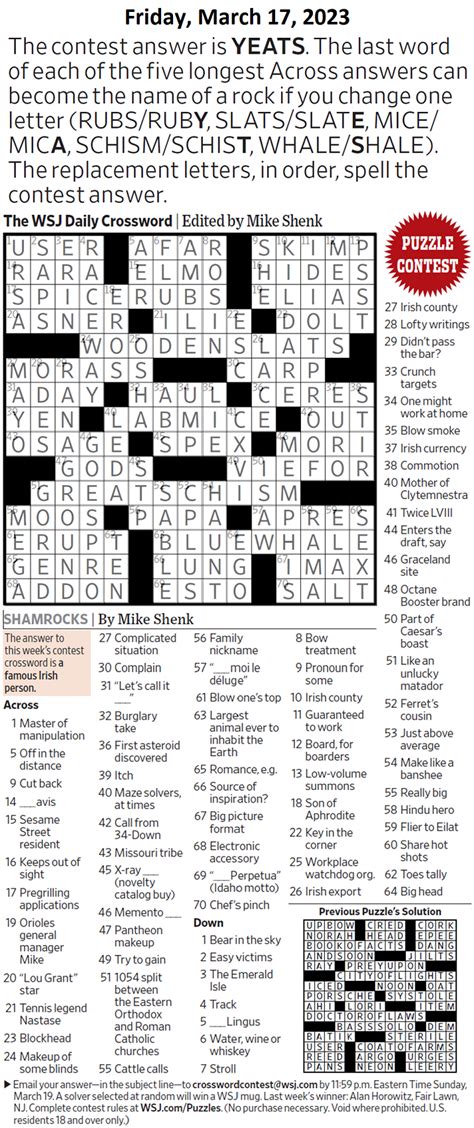 Past Wsj Crossword Contests And Solutions Page 5 Xword Muggles Forum
