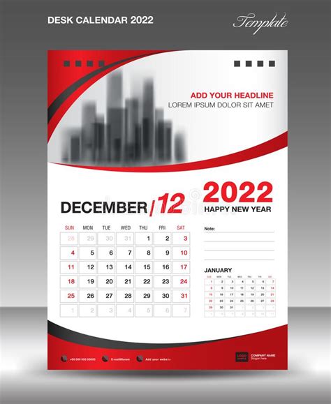 Desk Calendar 2022 Template December Month Design Wall Calendar