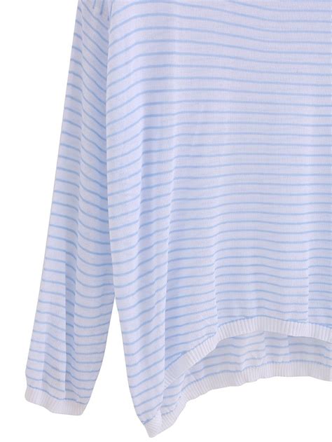 Blue White Round Neck Striped Loose Knit Sweater Sheinsheinside