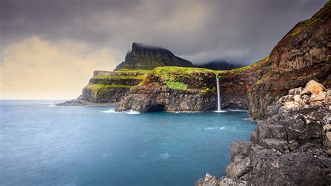 Mulafossur Waterfall Faroe Islands Papel De Parede Hd Plano De Fundo