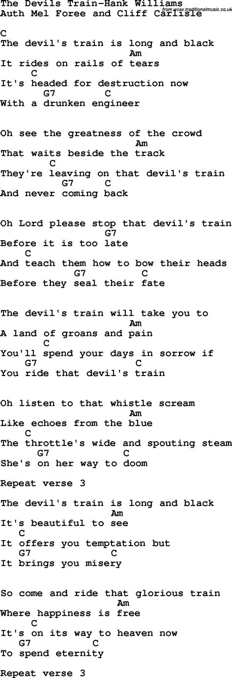 Oh lord, please stop that terrible train. Country, Southern and Bluegrass Gospel Song The Devil's ...