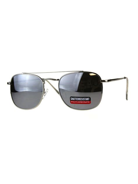 Mens Luxury Mirror Lens Rectangular Pilots Metal Rim Sunglasses Silver Mirror