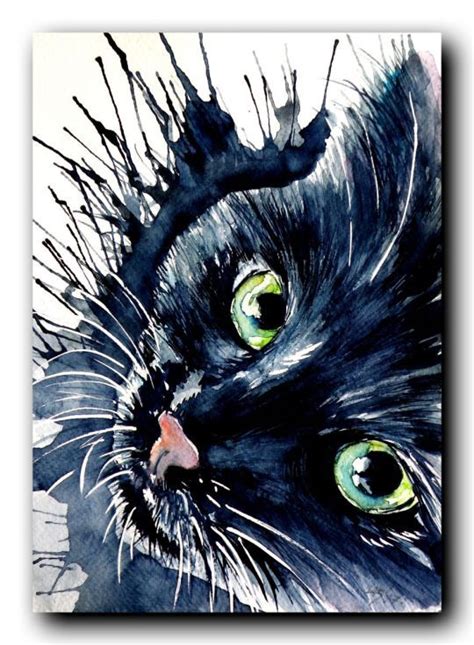 Buy Black Cat Watercolour By Kovács Anna Brigitta On Artfinder