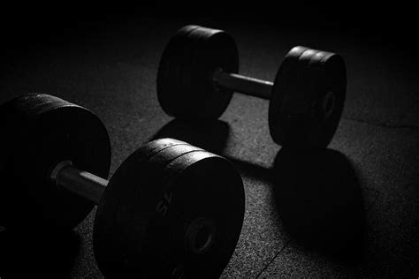 Hd Wallpaper Two Black Dumbbels Dumbbell Sport Weights Strength