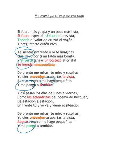 Song Jueves Por Lovg Teaching Resources