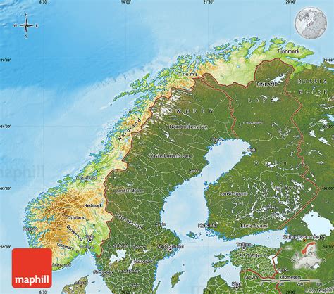 Physical Map Of Norway Satellite Outside Shaded Relief Sea
