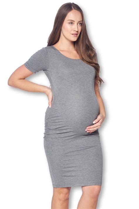 maternity bodycon casual short sleeve dress with ruched sides starmotherhood