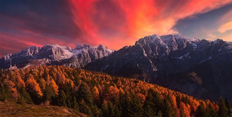 Wallpaper 1600x812 Px Alps Clouds Fall Forest Landscape