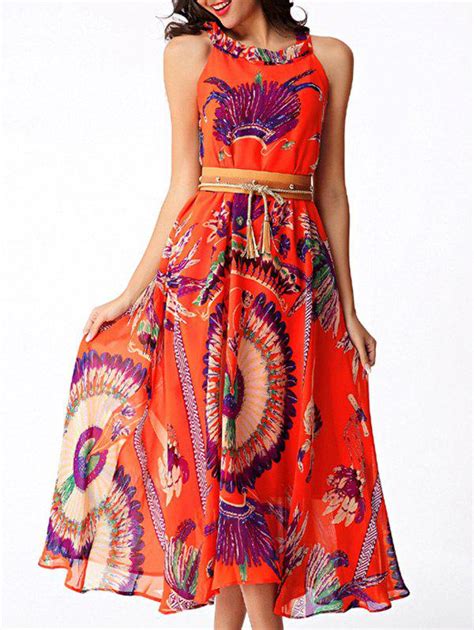 27 Off Flowing Printed Chiffon African Maxi Dress Rosegal