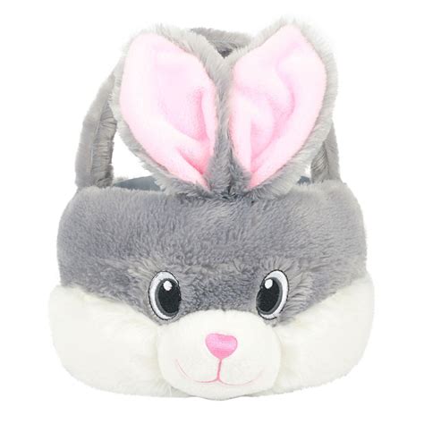 Way To Celebrate Easter Plush Chubby Cheek Easter Basket Gray Bunny