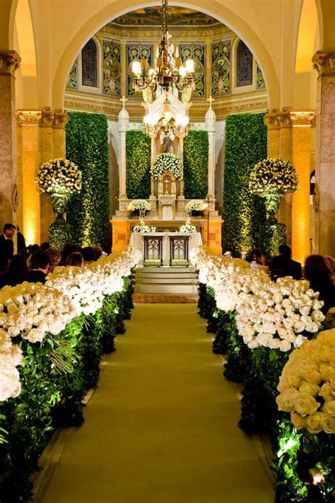 Indoor Church Ceremony Decor White Flowers
