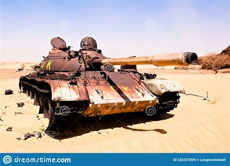 A Tank In The Sand Historic Relikt Of The Desert War Between Chad And