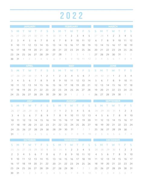 2022 Printable Year Calendars In Various Colors World Of Printables Zohal