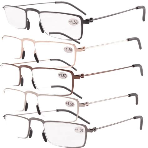 r12004 eyekepepr 5 pack stainless steel frame half eye style reading glasses readers 1 00 4 00