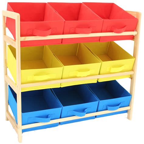Childrenskids 3 Tier Toybedroom Storage Shelf Unit And 9 Canvas Boxes