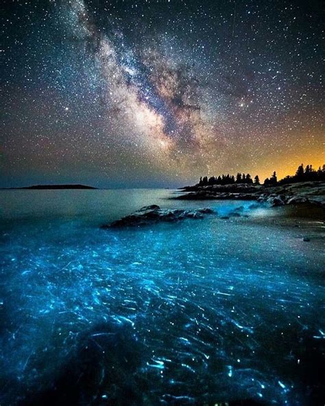 Milky Way Over Bioluminescent Ocean Maine Photography