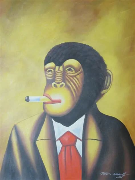 Smoking Monkey Oil Painting Canvas Original Art Cigar Modern Funky