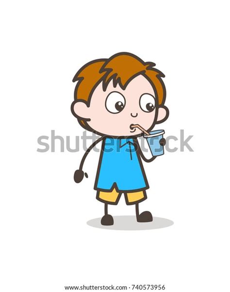 Thirsty Boy Drinking Water Cute Cartoon Stock Vector Royalty Free