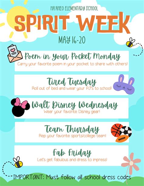 May 16 20 Spirit Week Haʻaheo Elementary School