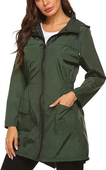 Besshopie Rain Jacket Women Lightweight Packable Waterproof Hooded Long