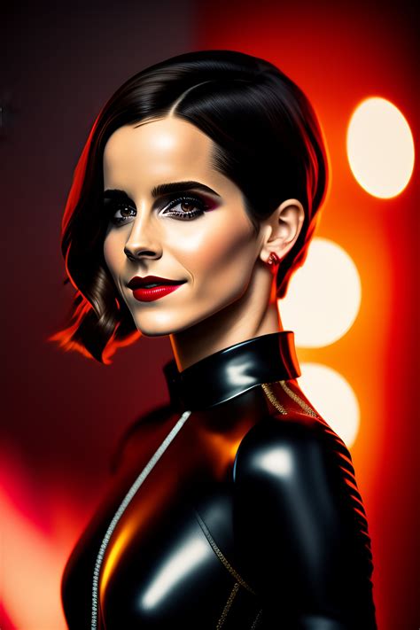 Lexica Emma Watson Black Latex Catsuit Red Lipstick Bob Haircut