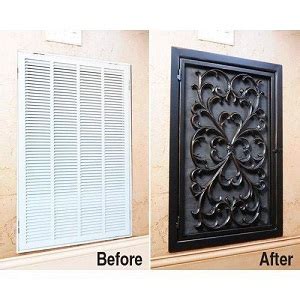 Upcycle an old cabinet drawer front into a rustic decorative vent cover! 24 Clever Ways to Hide an AC Unit Indoors and Out