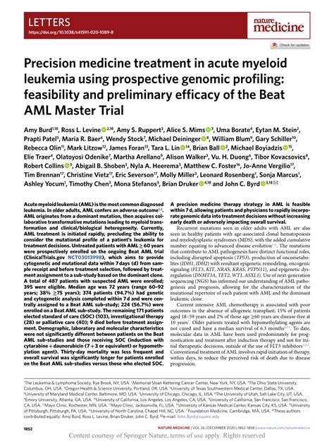 Precision Medicine Treatment In Acute Myeloid Leukemia Using