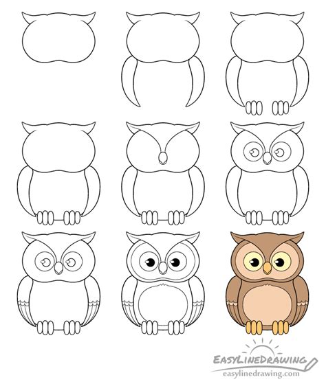 How To Draw An Owl Step By Step Easylinedrawing