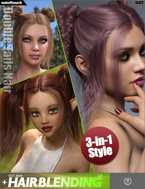 Double Tails Hair For Genesis 3 And 8 Females Daz 3d