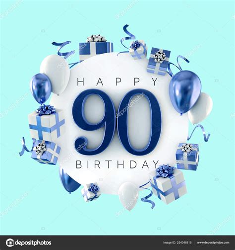 Feliz 90 Cumpleaños Composición De La Fiesta Con Globos Y Regalos