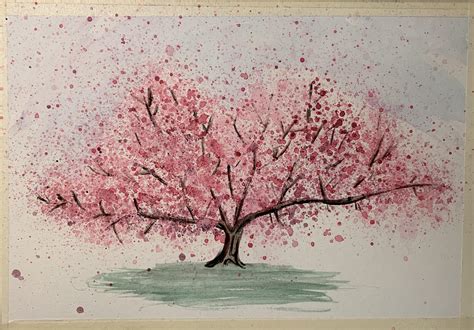 Landscape Watercolor Cherry Blossom Tree Cherry Blossom Tree