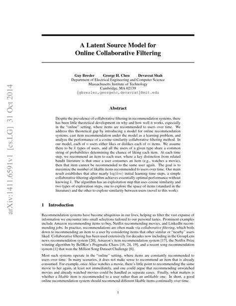 A Latent Source Model For Online Collaborative Filtering DeepAI