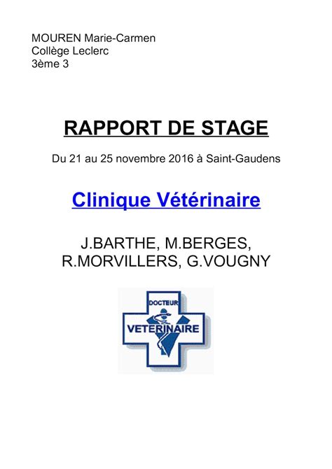 Exemple Rapport De Stage 3eme Veterinaire Le Meilleur Exemple Photos