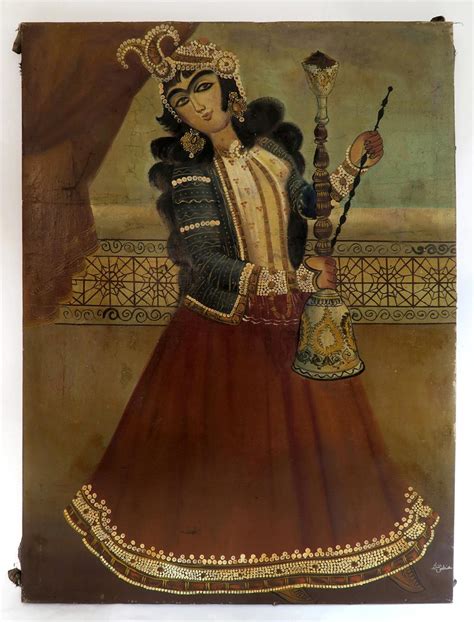 Sold At Auction A Large 19th C Qajar Oil On Canvas Painting Signed