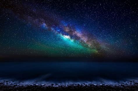 Hd Wallpaper Earth Sky Blue Milky Way Night Ocean Starry Sky