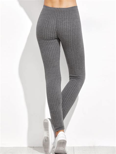 grey high waist vertical striped leggings shein sheinside
