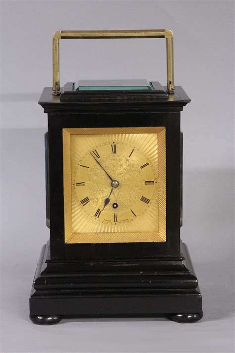 c 1840 ebonized travel clock by purvis