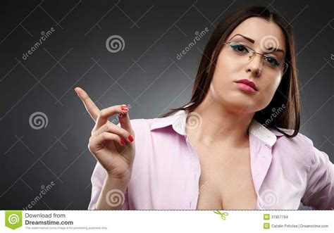 Sexy Teacher Wearing Glasses And Showing Her Finger Stock Images