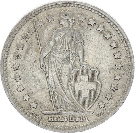 Coin Switzerland 1 Franc Helvetia 1946 B Bern